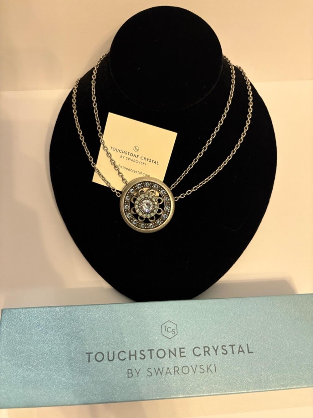 Touchstone Crystal Silver-tone Floral Crystal Pendant Necklace